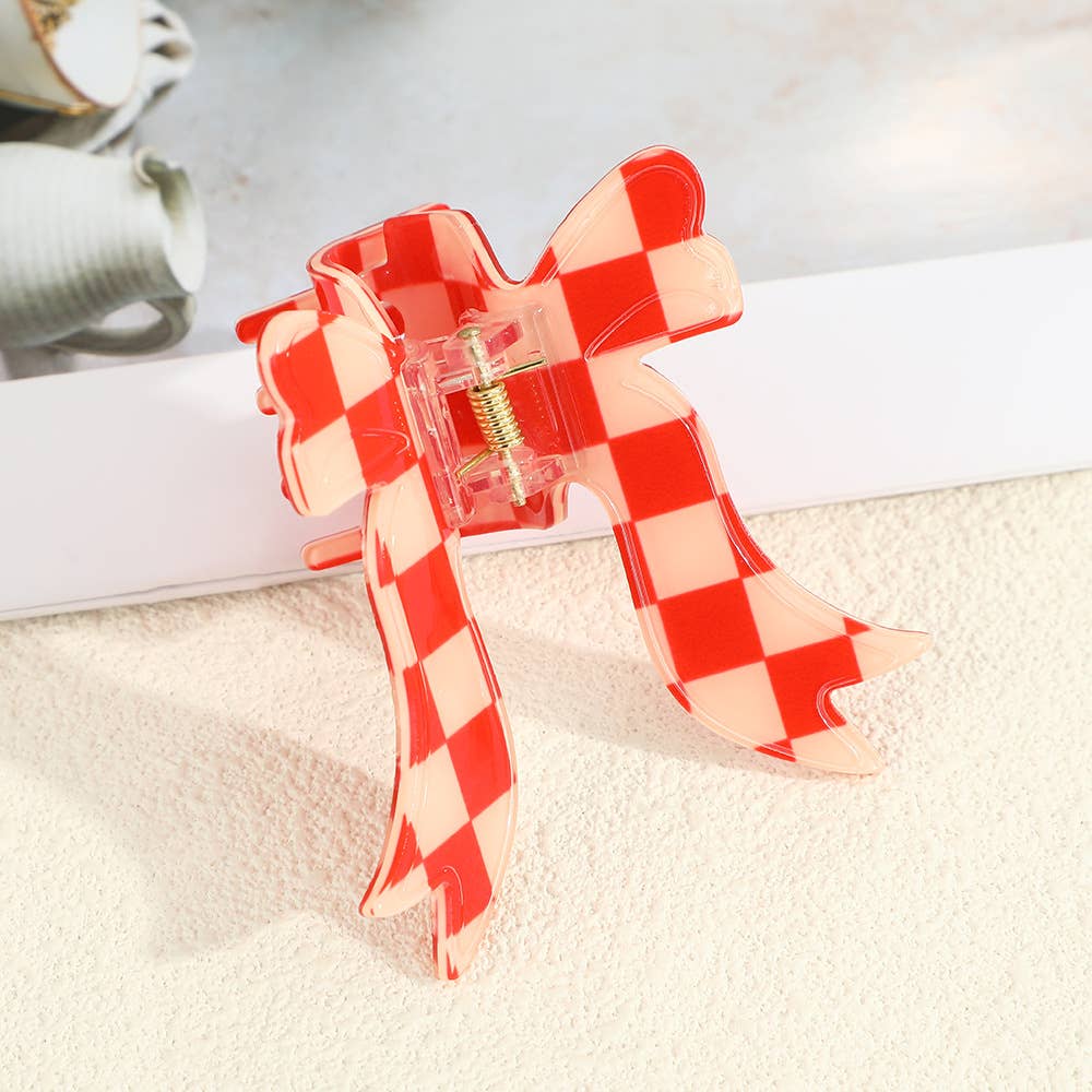 Checkered Bow-Shaped Claw Clip