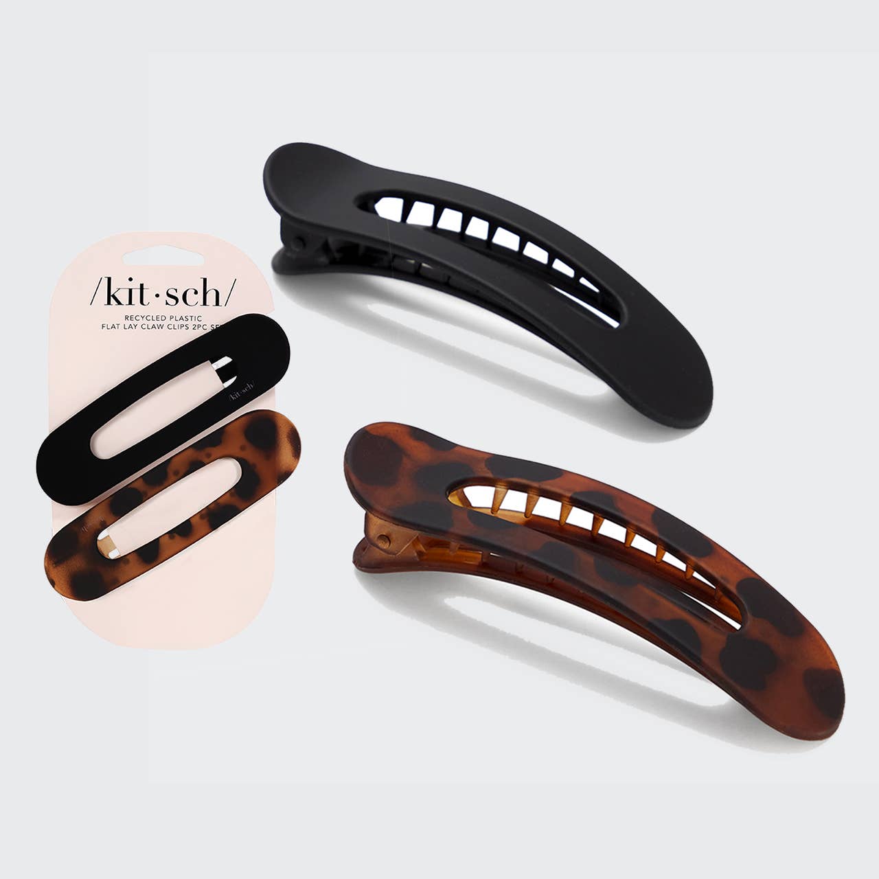 Flat Lay Claw Clip 2pc Flat - Black &amp; Tort