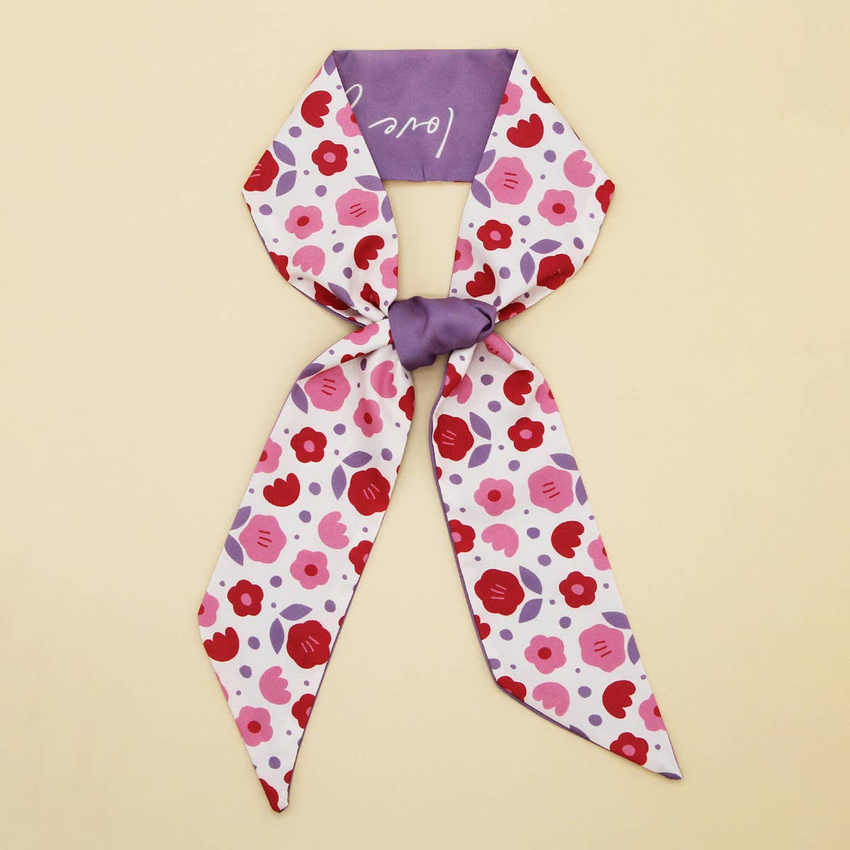 Purple Flower Print Hair Scarf