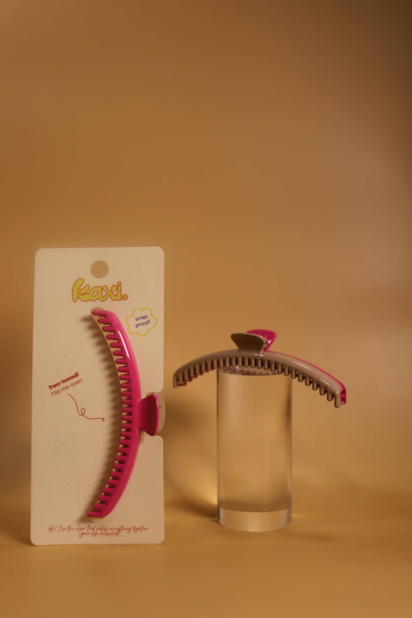 TWO-TONED SHINY ORIGINAL HOLD EVERYTHING CLAW: HOT PINK + BONE