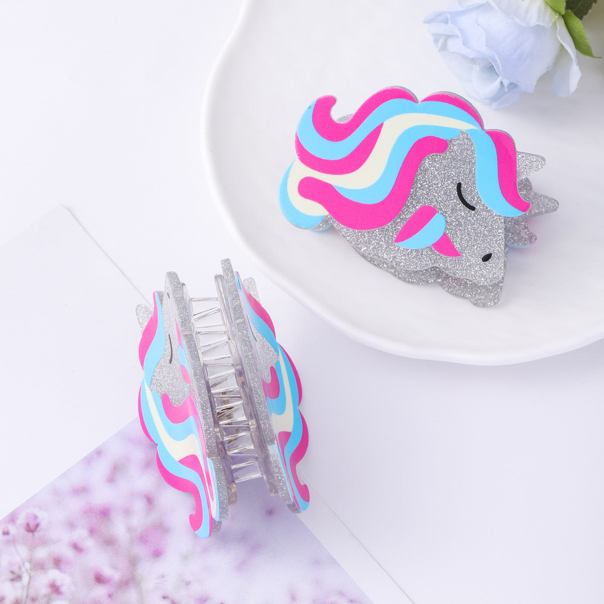 Glittery Unicorn Hair Clip