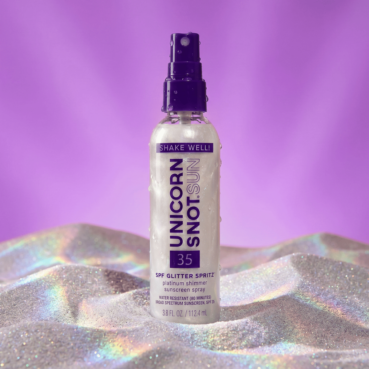 SPF 35 Glitter Spritz | Sunscreen Spray | Platinum