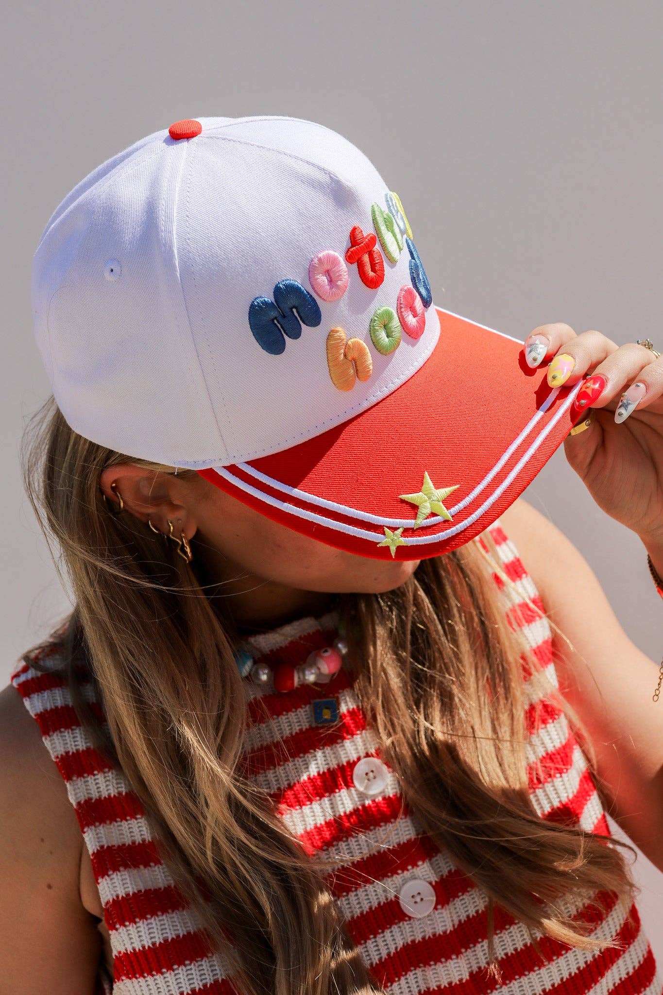 MOTHERHOOD TRUCKER HATS  RED &amp; COLORFUL