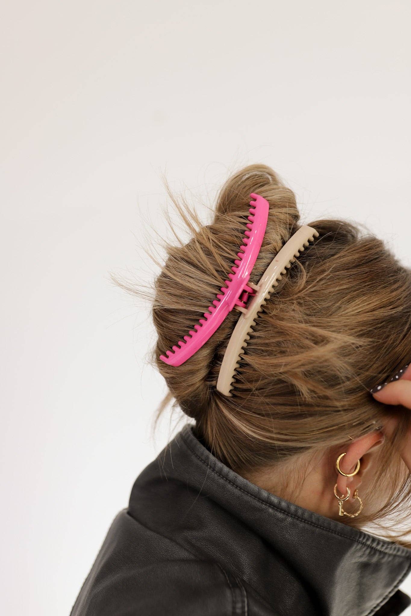 TWO-TONED SHINY ORIGINAL HOLD EVERYTHING CLAW: HOT PINK + BONE