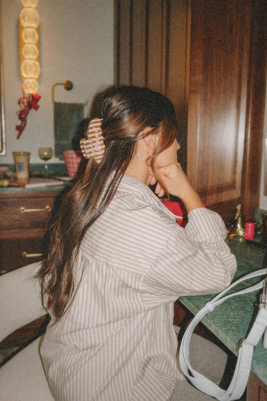 GIRLHOOD BROWN STRIPED WITH PEARLS