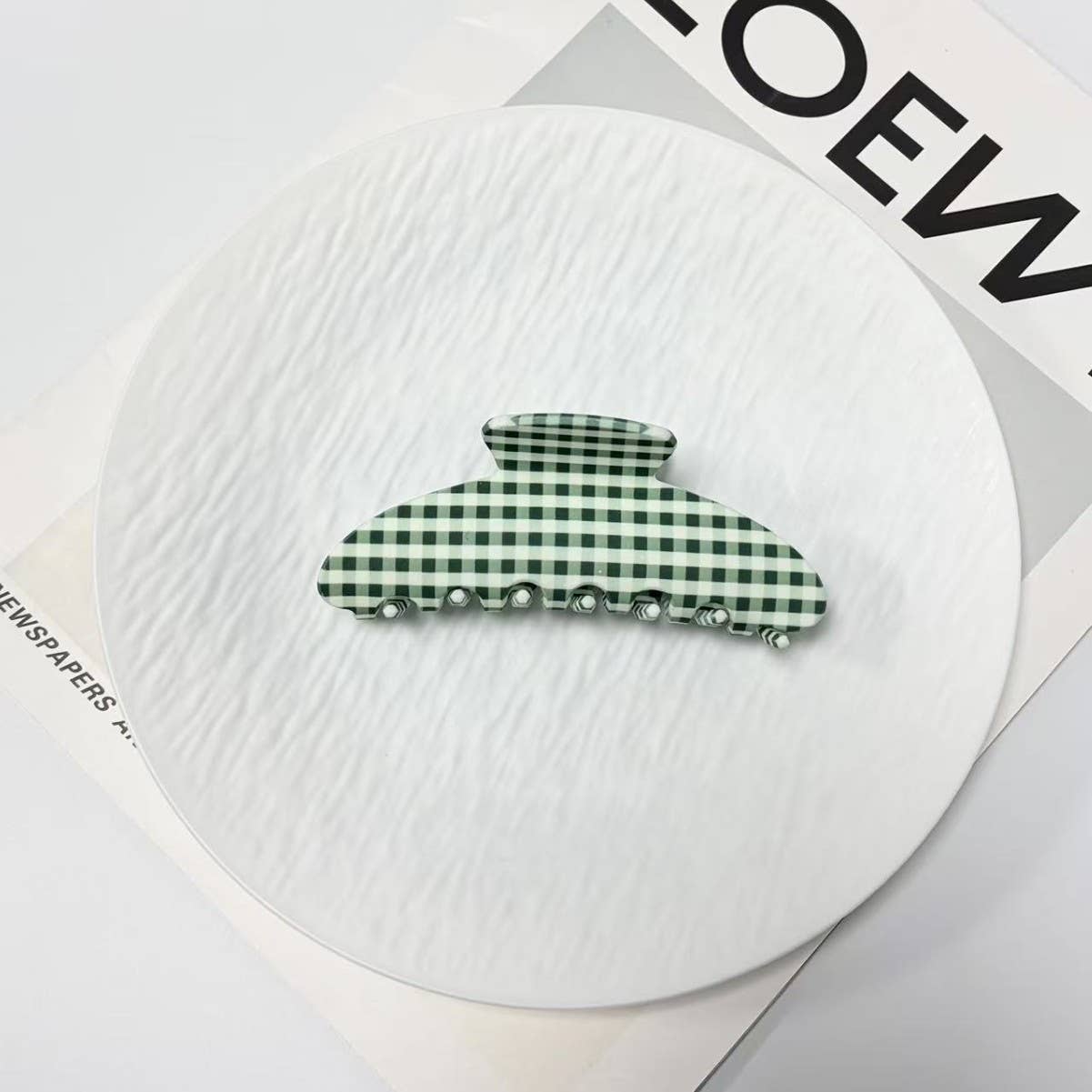 Green Gingham Hair Claw